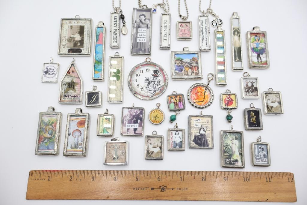 Large Collection of Handmade Soldered Glass Ephemera Pendants and Charms - 2