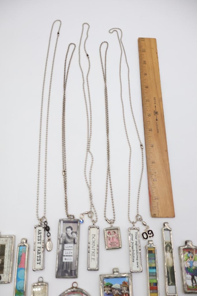 Large Collection of Handmade Soldered Glass Ephemera Pendants and Charms - 3