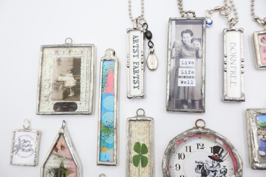 Large Collection of Handmade Soldered Glass Ephemera Pendants and Charms - 4