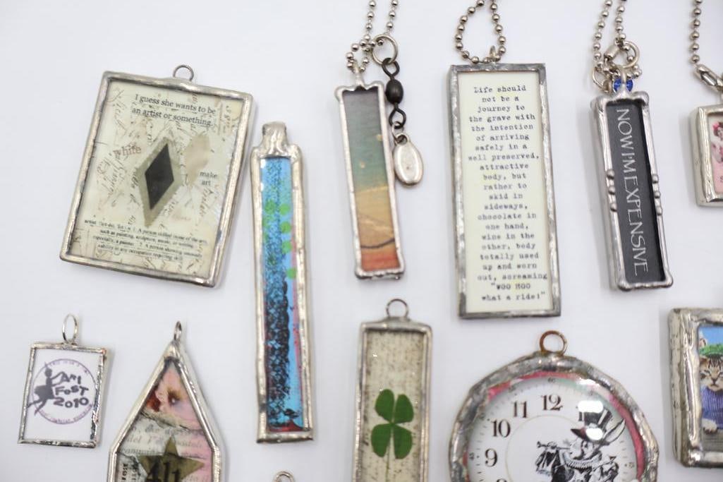 Large Collection of Handmade Soldered Glass Ephemera Pendants and Charms - 5