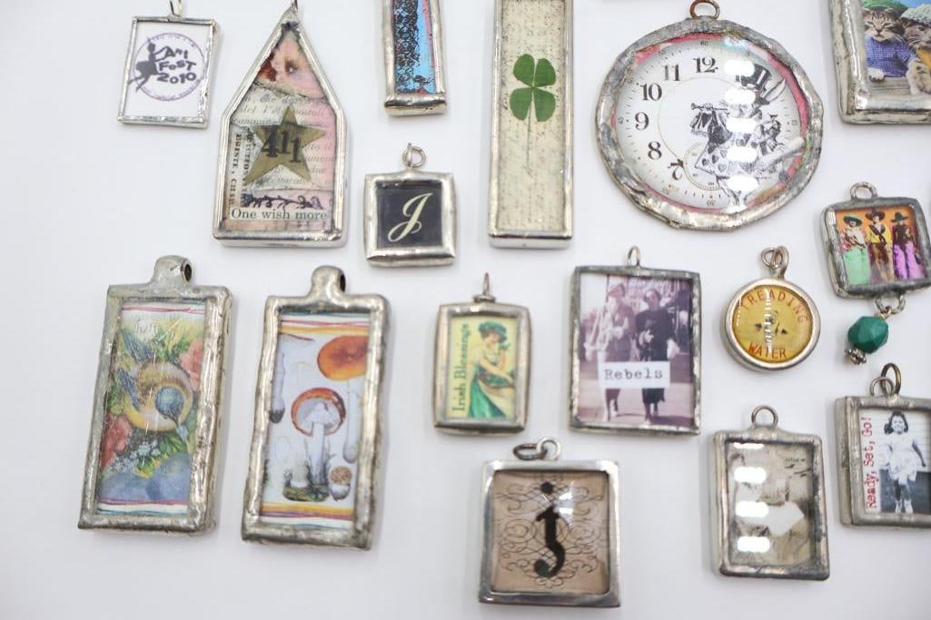 Large Collection of Handmade Soldered Glass Ephemera Pendants and Charms - 6