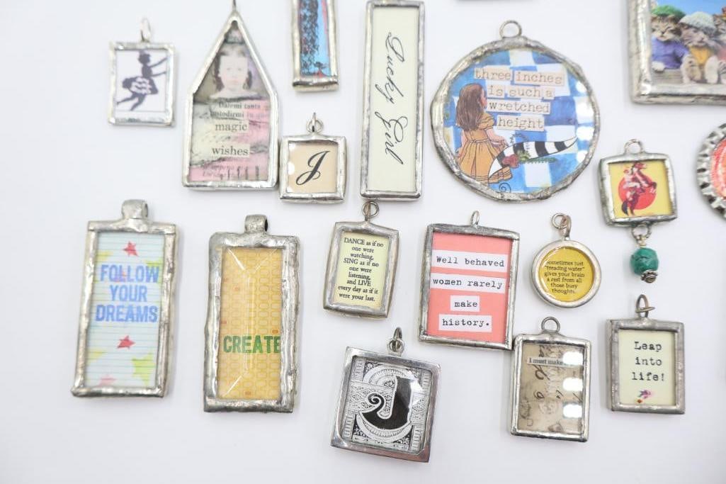 Large Collection of Handmade Soldered Glass Ephemera Pendants and Charms - 7