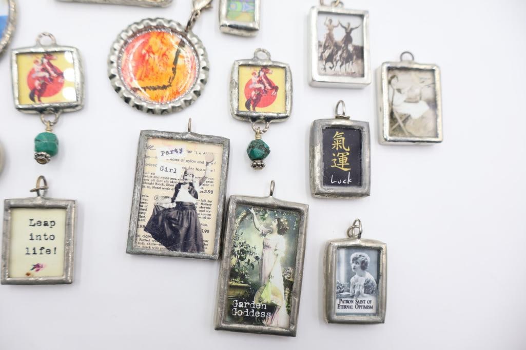 Large Collection of Handmade Soldered Glass Ephemera Pendants and Charms - 8