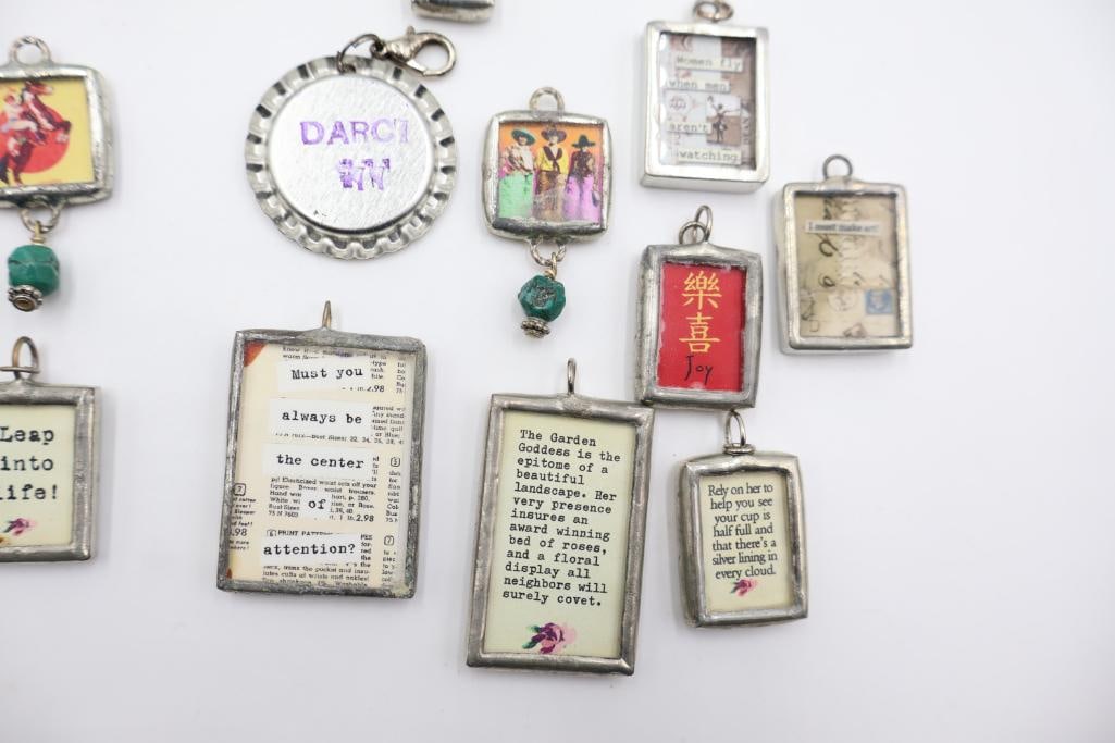 Large Collection of Handmade Soldered Glass Ephemera Pendants and Charms - 9