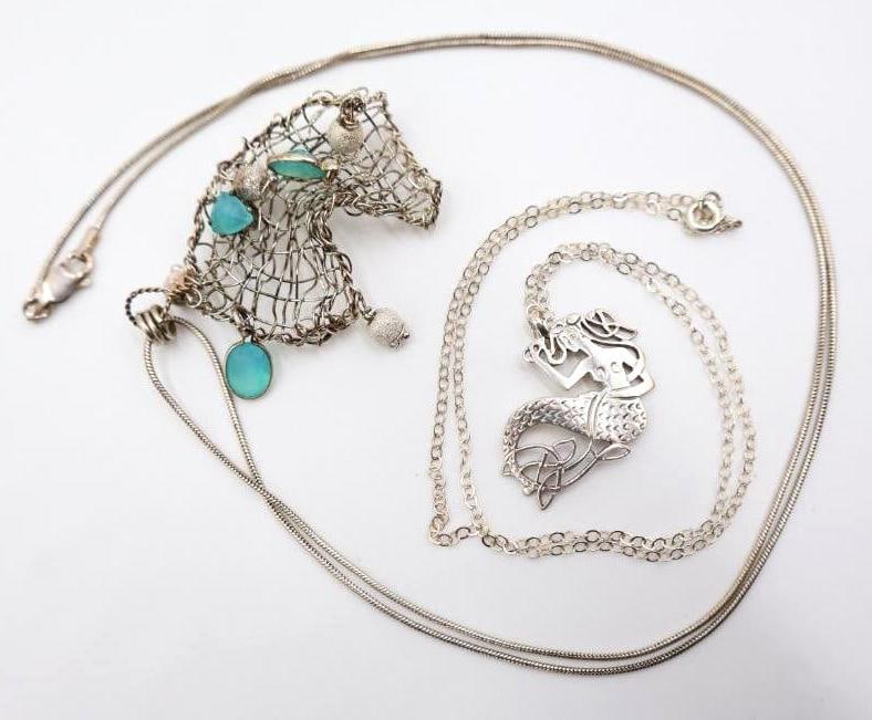 Sterling Silver Mermaid Necklace and Fishing Net Necklace (1 of 7)