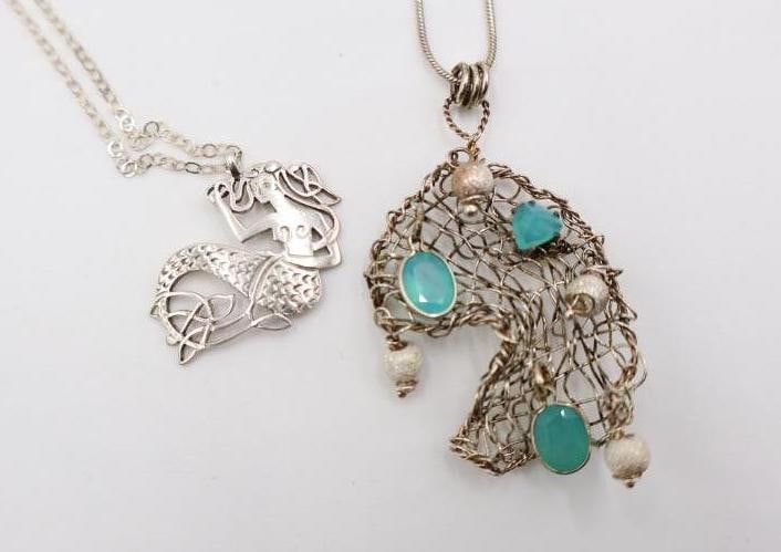 Sterling Silver Mermaid Necklace and Fishing Net Necklace - 3