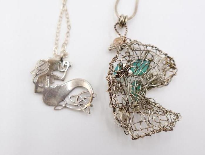 Sterling Silver Mermaid Necklace and Fishing Net Necklace - 4