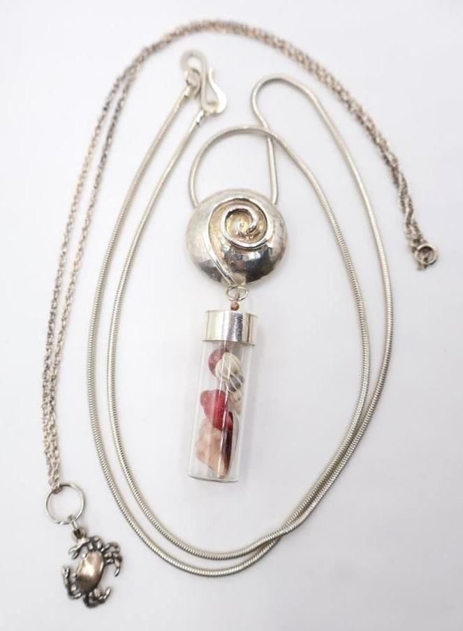 Two Sterling Silver Crab and Seashell Necklaces (1 of 5)