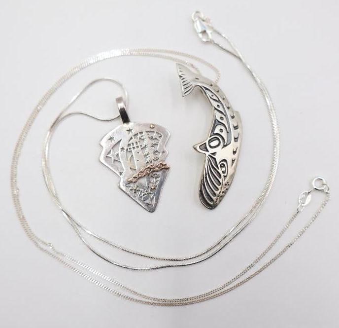 Two Sterling Silver Necklaces, Pamela Jeffcoat Lighthouse and MAG Whale (1 of 8)