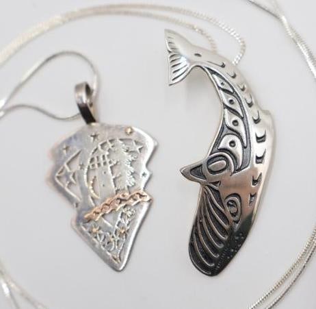 Two Sterling Silver Necklaces, Pamela Jeffcoat Lighthouse and MAG Whale - 2