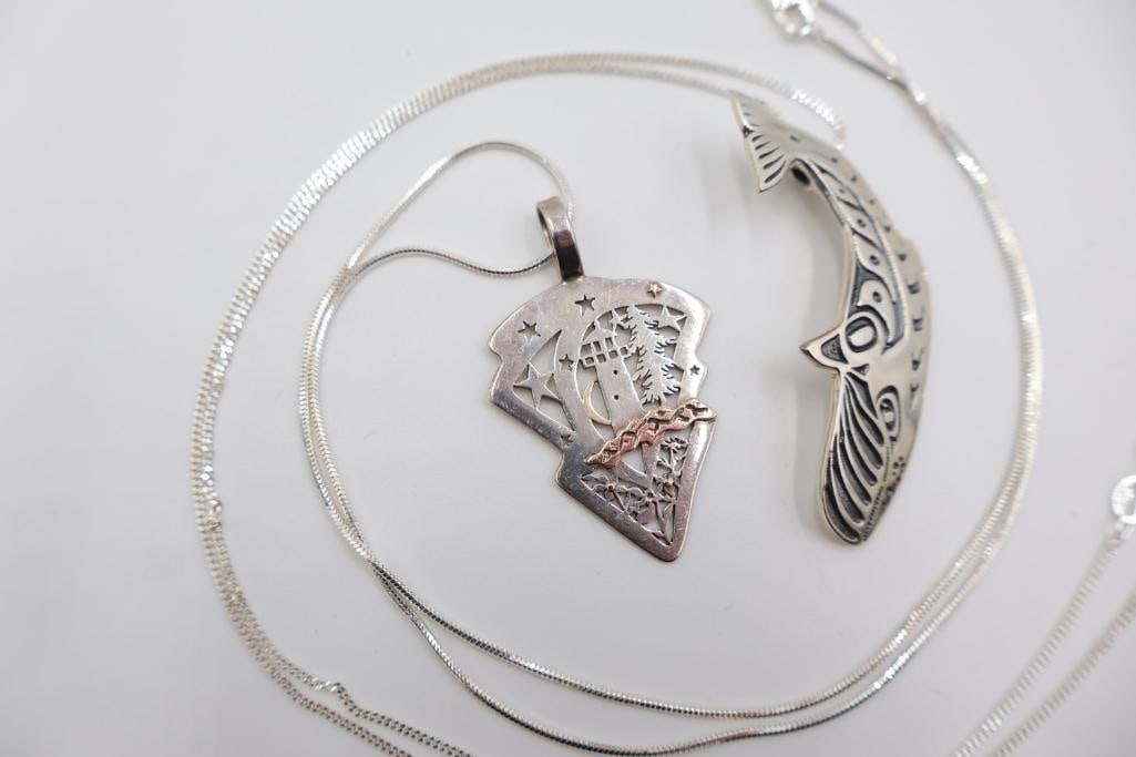 Two Sterling Silver Necklaces, Pamela Jeffcoat Lighthouse and MAG Whale - 3