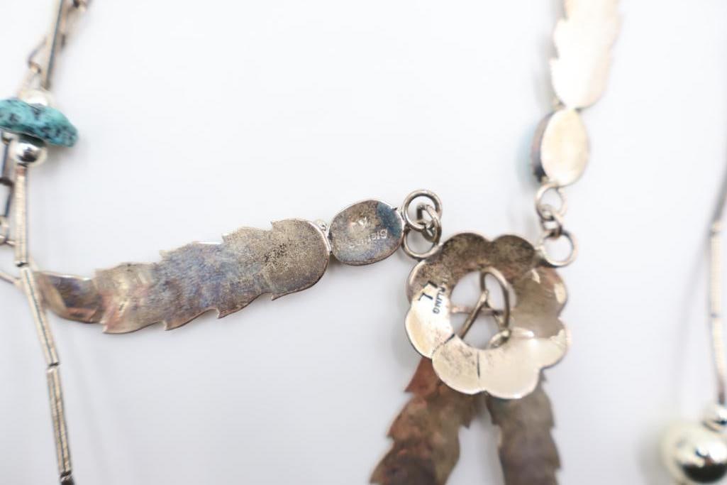 Sterling Silver Marked Ornate Feather Necklace and Beaded Necklace - 8