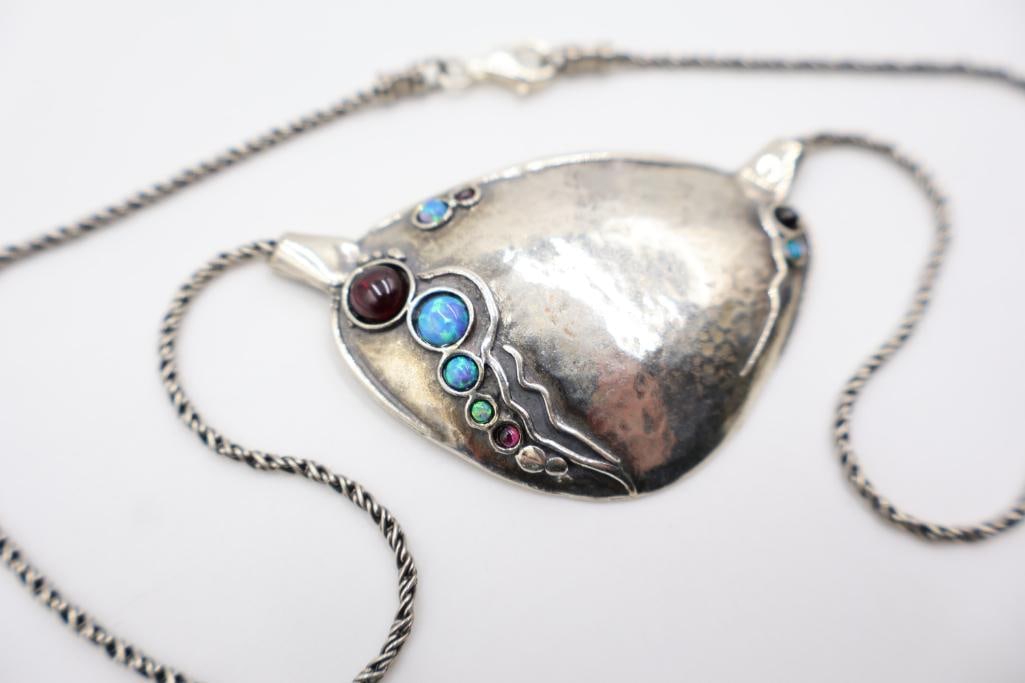 Sterling Silver Bib Shield Necklace - 3