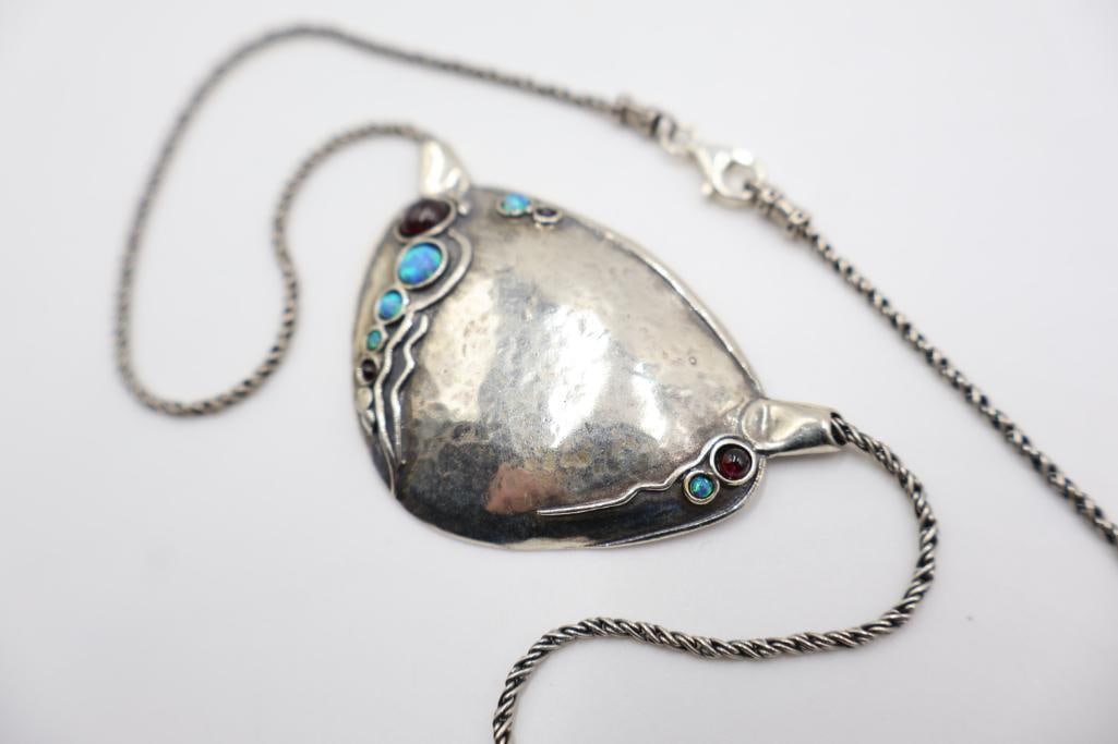 Sterling Silver Bib Shield Necklace - 4