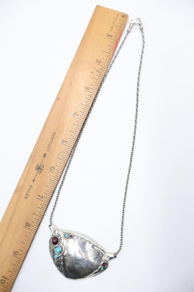 Sterling Silver Bib Shield Necklace - 7