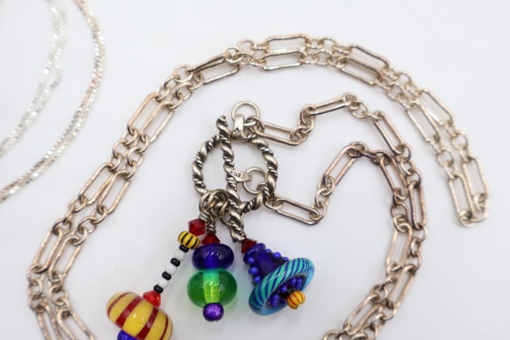 Two Glass Bead Necklaces on Sterling Silver Chains - 3