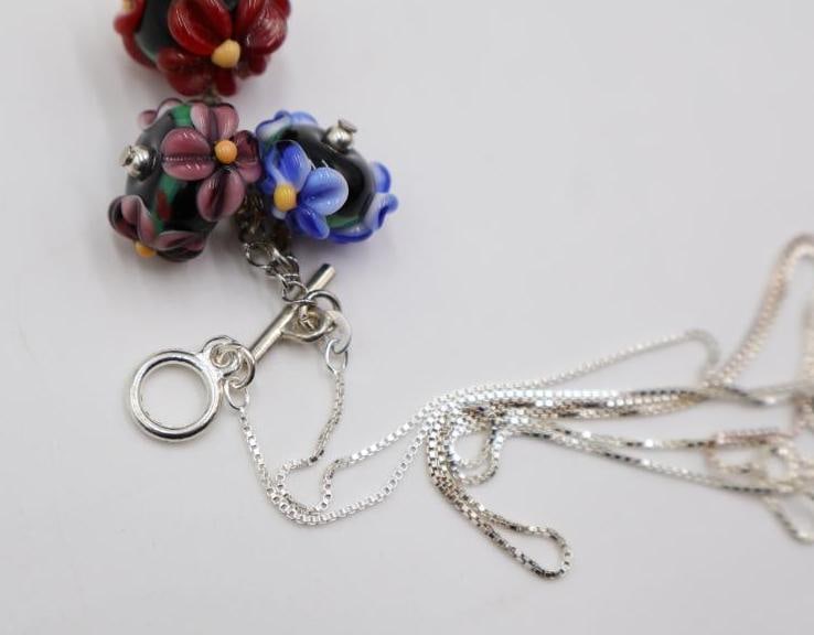 Two Glass Bead Necklaces on Sterling Silver Chains - 5