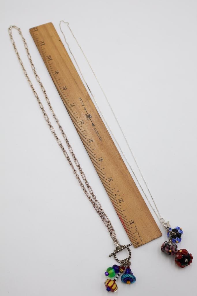 Two Glass Bead Necklaces on Sterling Silver Chains - 7