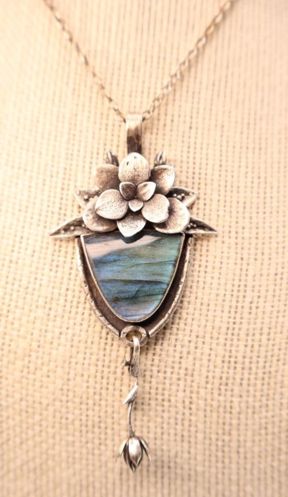 Handmade Flower Labradorite Sterling Necklace - 2