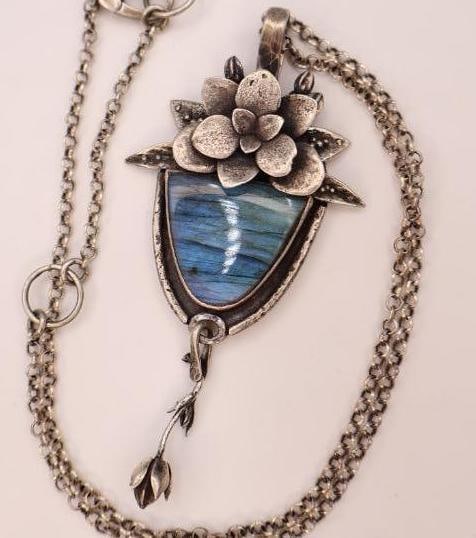 Handmade Flower Labradorite Sterling Necklace - 3