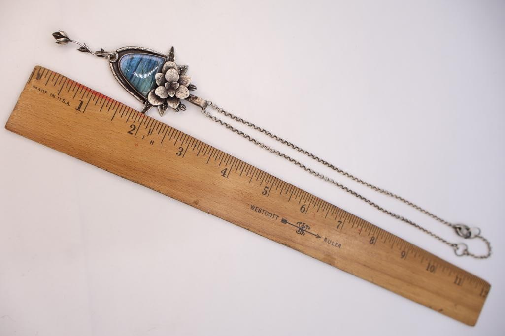 Handmade Flower Labradorite Sterling Necklace - 4