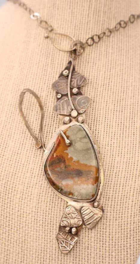 Lovely Large Sterling Silver Jasper Statement Necklace - 2