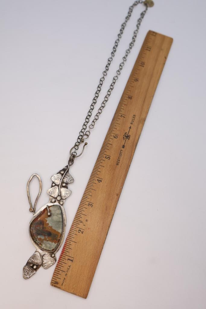 Lovely Large Sterling Silver Jasper Statement Necklace - 4