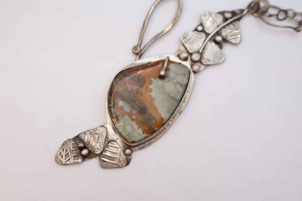 Lovely Large Sterling Silver Jasper Statement Necklace - 5