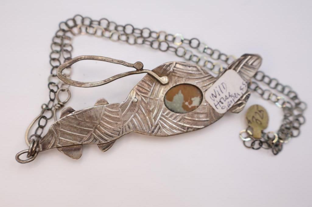 Lovely Large Sterling Silver Jasper Statement Necklace - 6