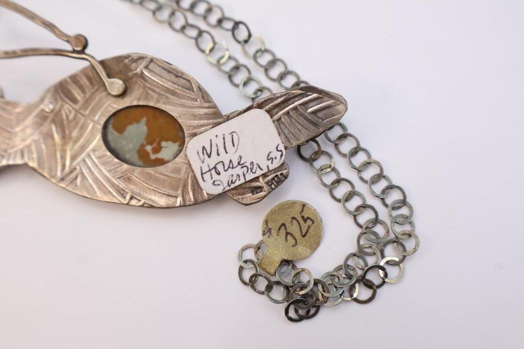 Lovely Large Sterling Silver Jasper Statement Necklace - 7