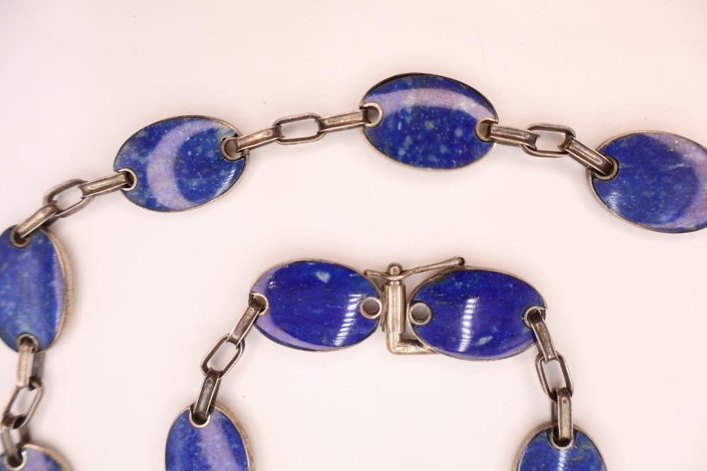Vintage Large Lapis Lazuli Stone Silver Necklace - 2