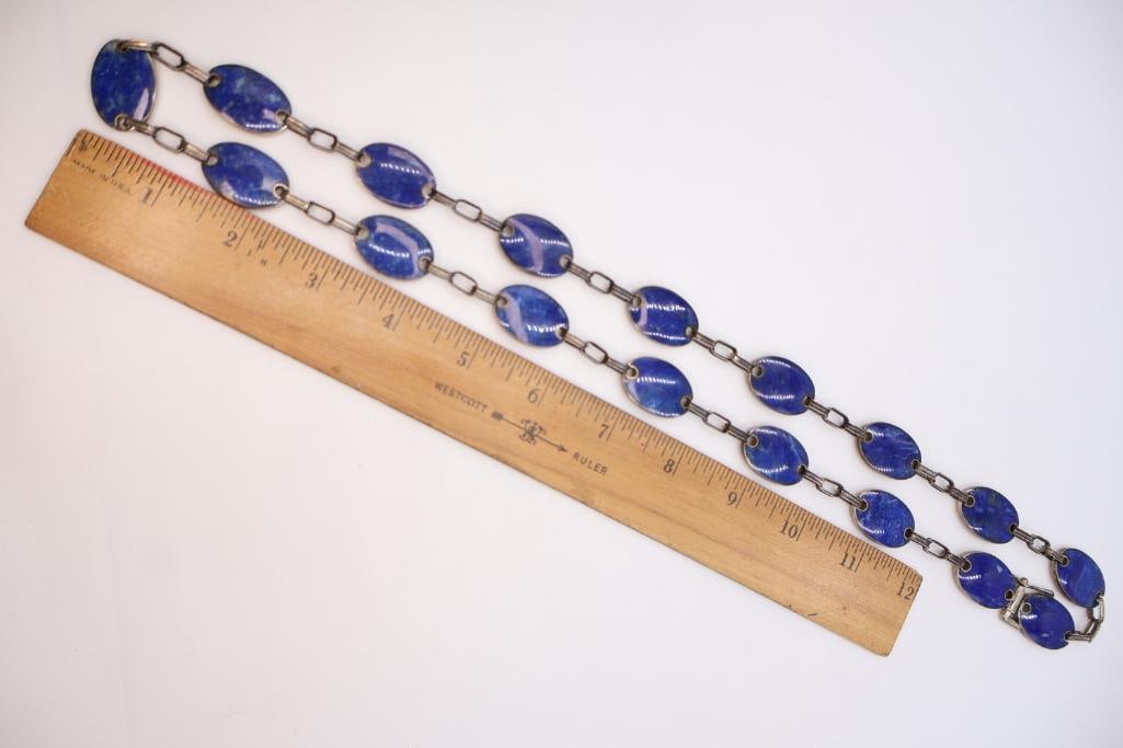 Vintage Large Lapis Lazuli Stone Silver Necklace - 5
