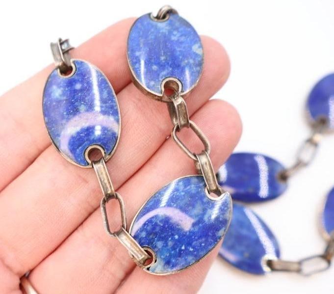 Vintage Large Lapis Lazuli Stone Silver Necklace - 6