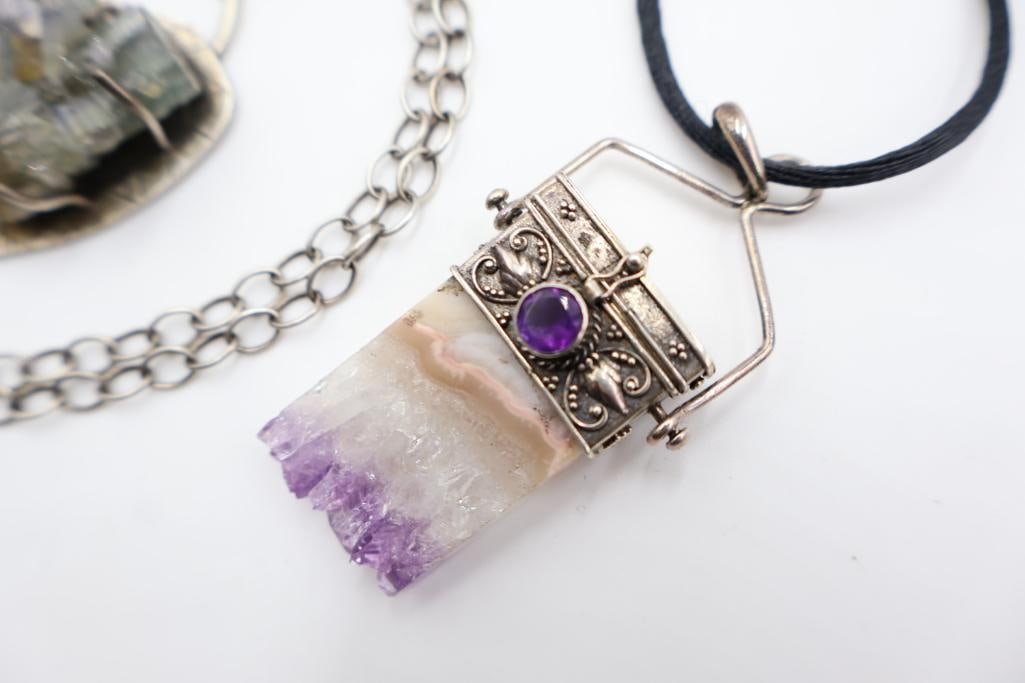 Three Natural Stone Necklaces including Sterling Silver - 3