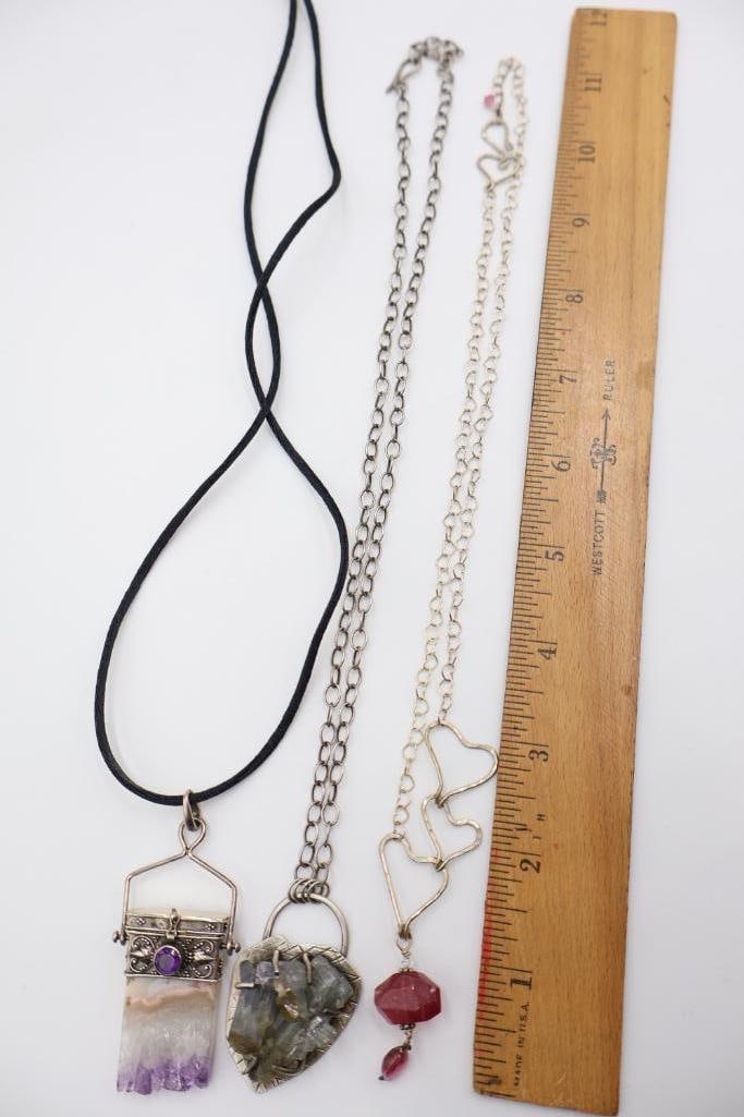Three Natural Stone Necklaces including Sterling Silver - 9