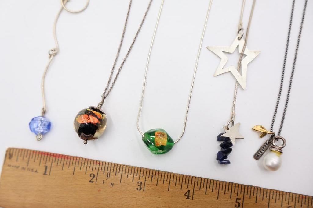 Five Necklaces, Some Sterling Silver Chains - 2