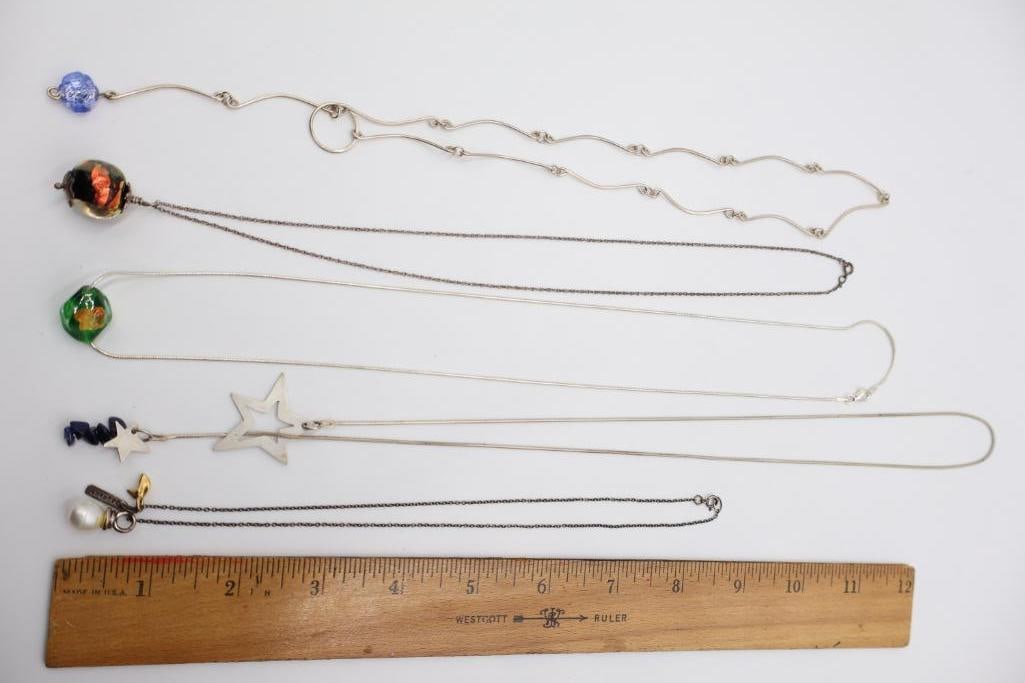 Five Necklaces, Some Sterling Silver Chains - 3