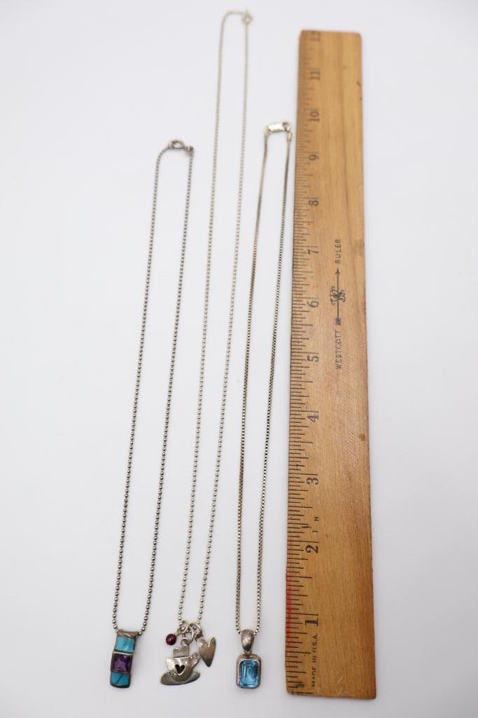 Three Sterling Silver Necklaces and Pendants - 3