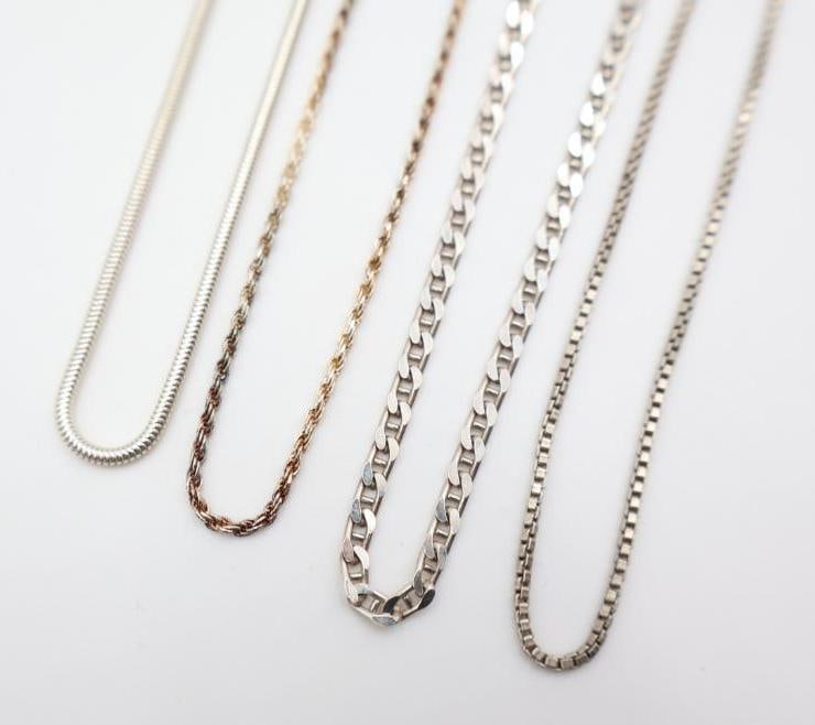 Four Sterling Silver Chains: Thicker chain over 24" length total