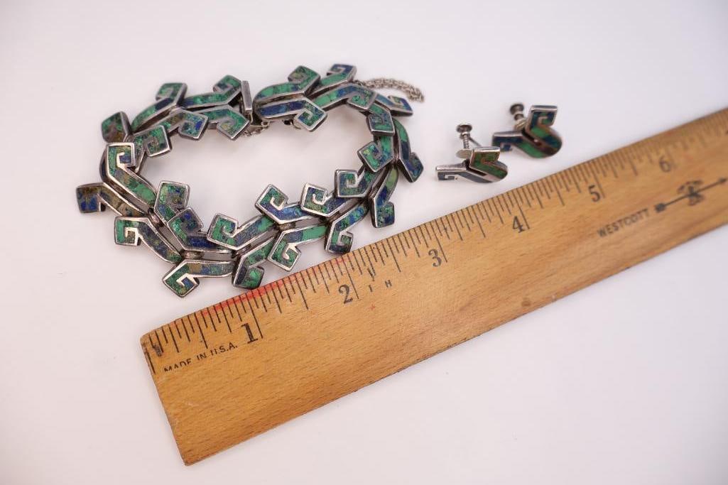 Sterling Silver and Stone Bracelet and Earring Set - 9