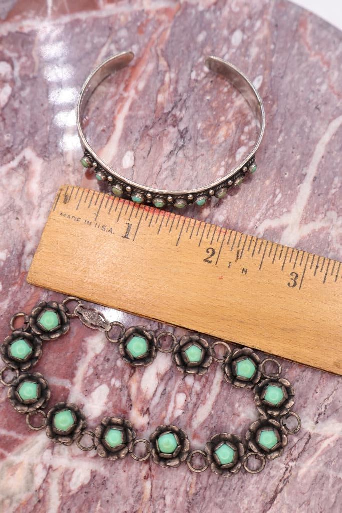 Vintage Sterling Silver Turquoise Floral Bracelet & Cuff Set - 2