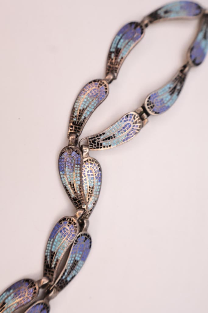 Art Deco Style Sterling Silver Taxco Bracelet and Coordinating Necklace - 9