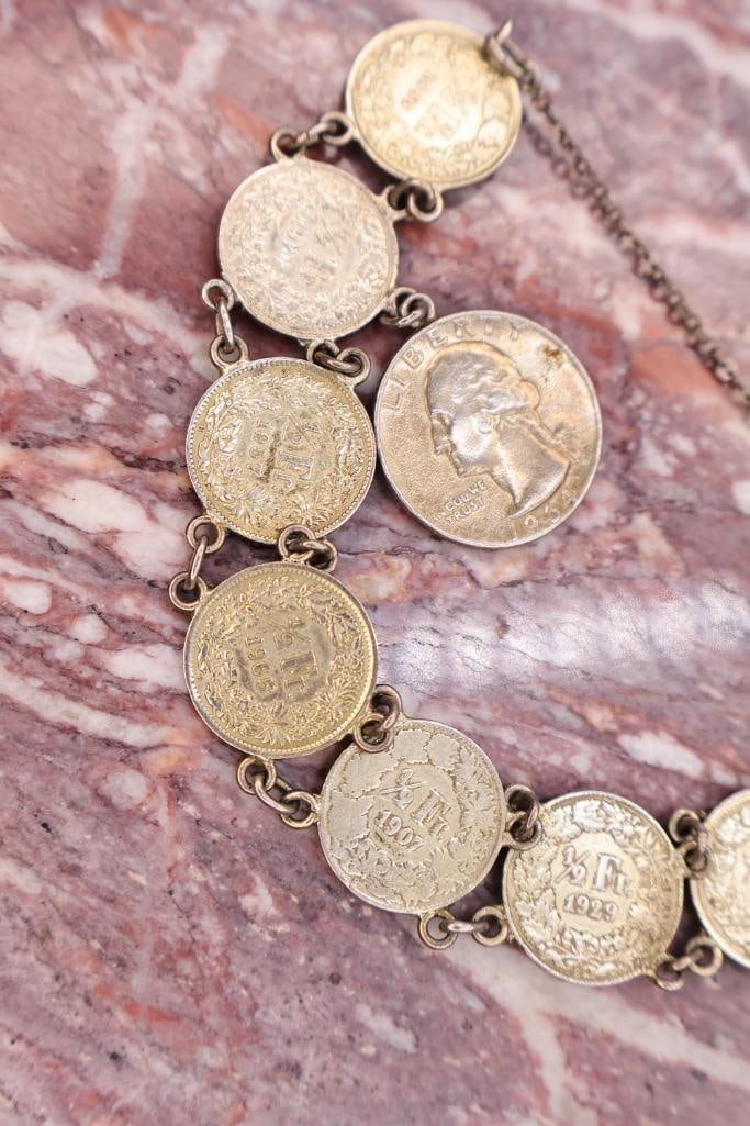 Coin Bracelet & Sterling Heart Bracelet Lot - 10