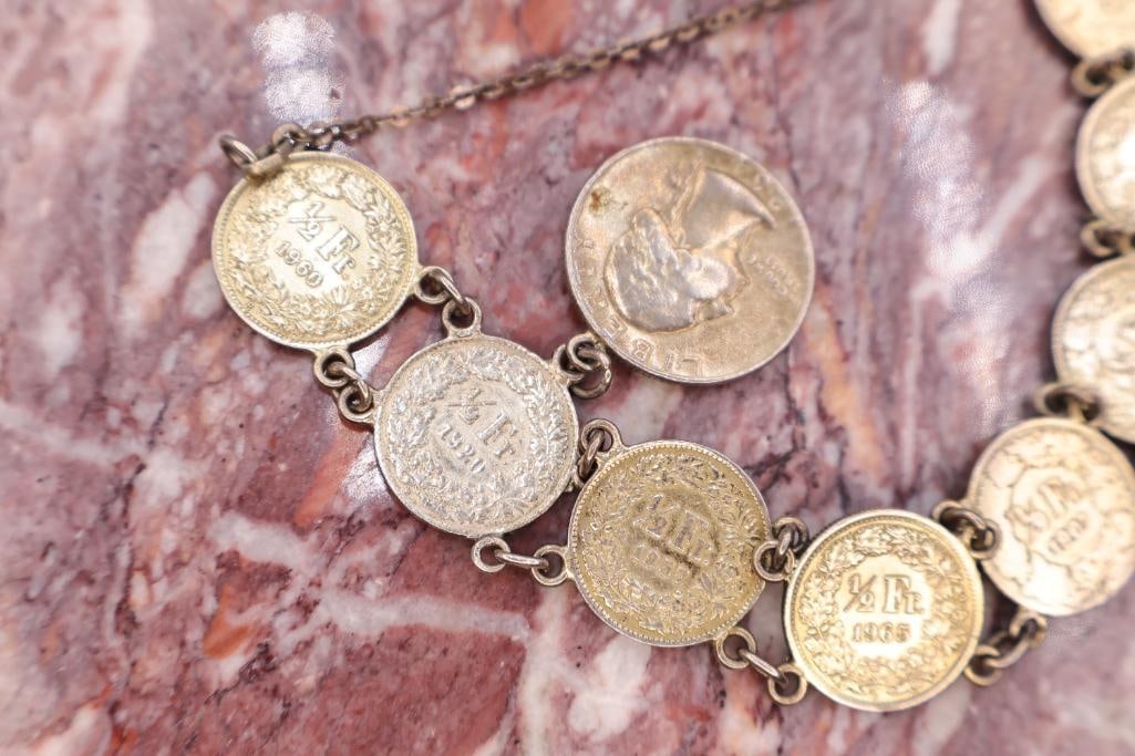 Coin Bracelet & Sterling Heart Bracelet Lot - 9