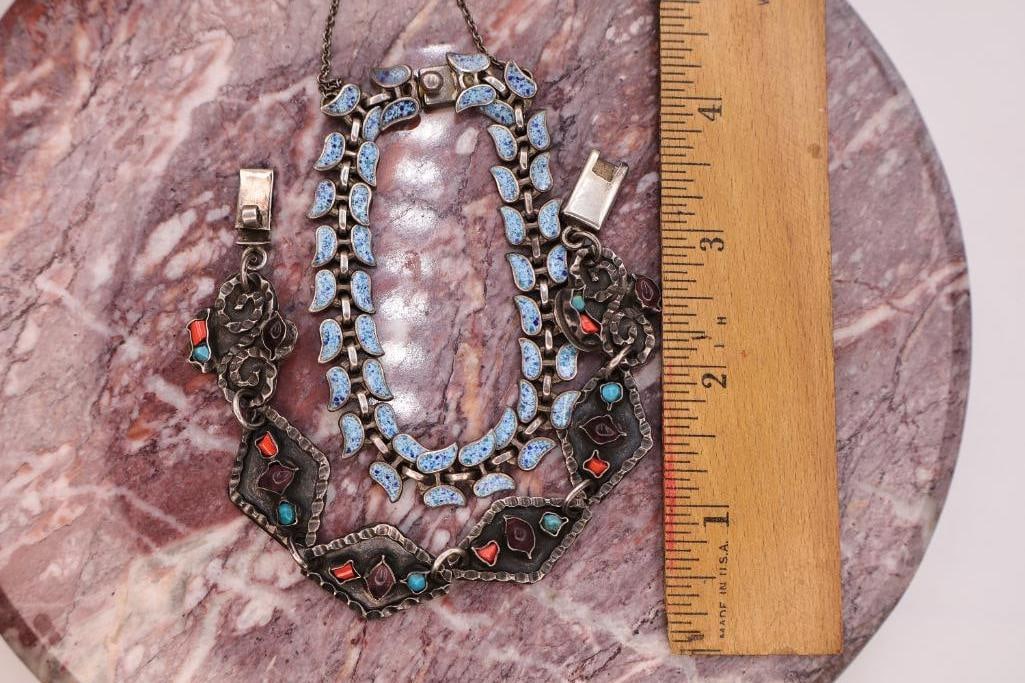 Vintage Art Deco Mosaic Enamel Necklace & Bracelet Jewelry Set - 2