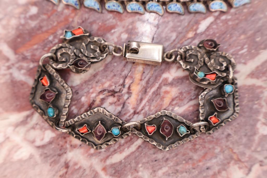 Vintage Art Deco Mosaic Enamel Necklace & Bracelet Jewelry Set - 3