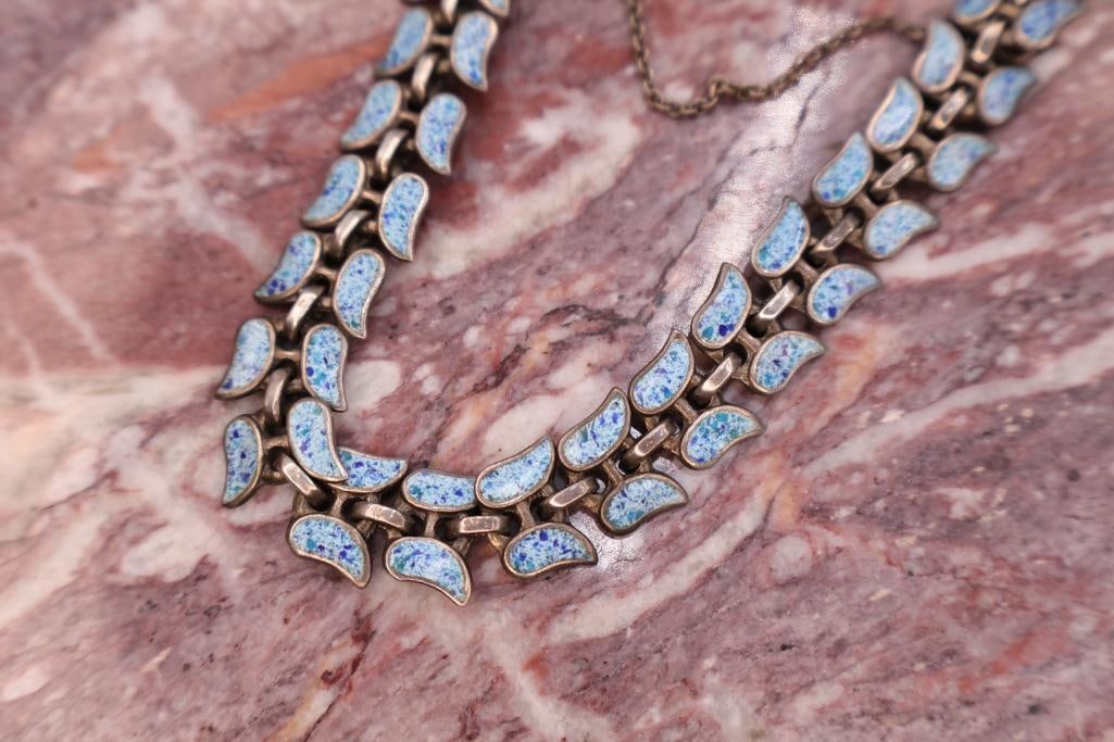 Vintage Art Deco Mosaic Enamel Necklace & Bracelet Jewelry Set - 6