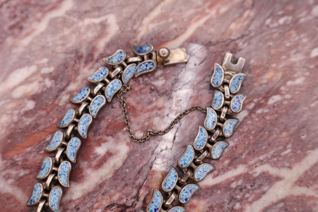 Vintage Art Deco Mosaic Enamel Necklace & Bracelet Jewelry Set - 7