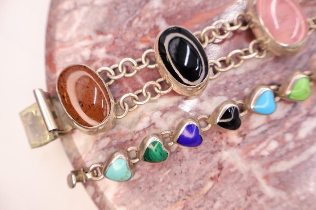 Pair of Sterling Silver Gemstone Bracelets Including Multi-Stone Link Bracelet - 3
