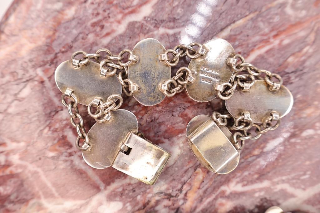 Pair of Sterling Silver Gemstone Bracelets Including Multi-Stone Link Bracelet - 7